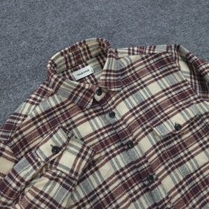 Taylor Stitch Shirt Mens 40 M Beige Burgundy Plaid Crator Flannel Organic Prep